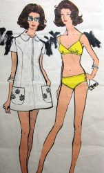 7579 1969 VOGUE 2 PC BIKINI,ZIPPY MINI COVERUP PATTERN 12 34